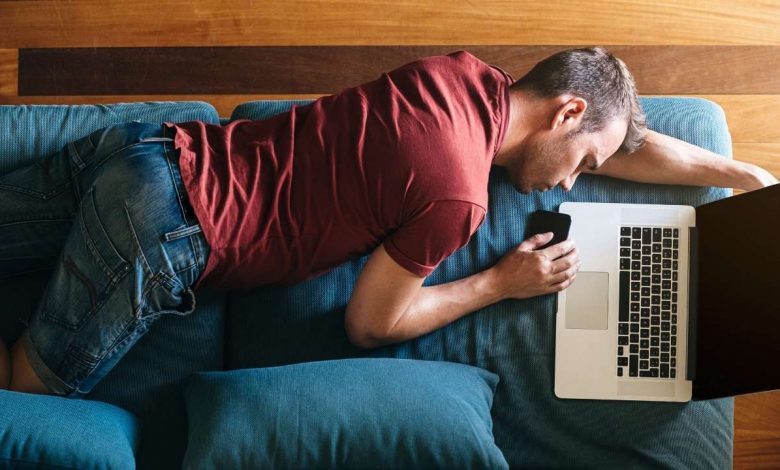 A tired guy on sofa