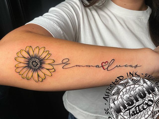 sunflower tattoo on forearm