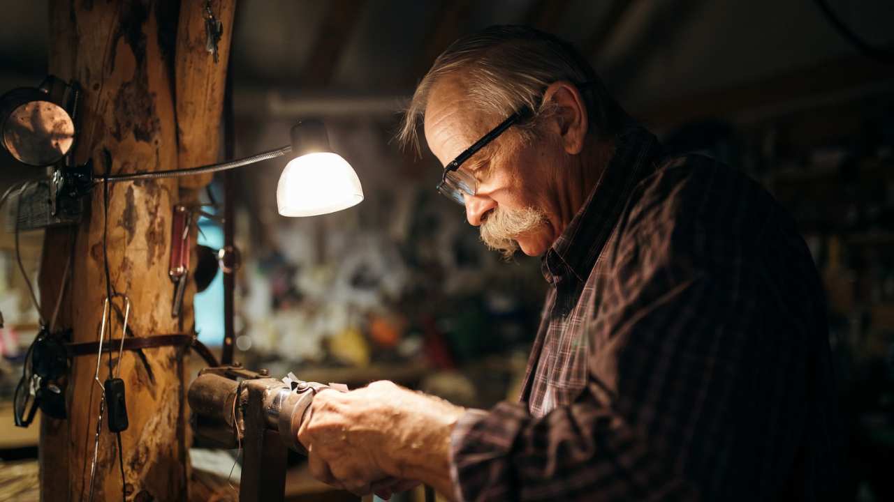 man working in garage workshop