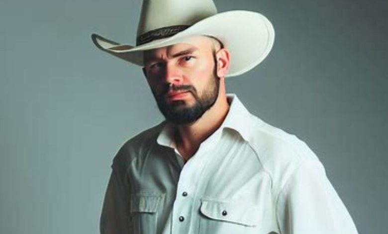 cowboy wearing a hat and a white shirt