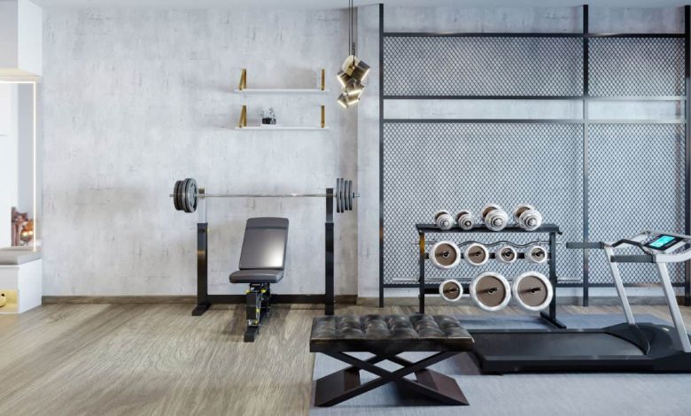 home gym with sports equipment