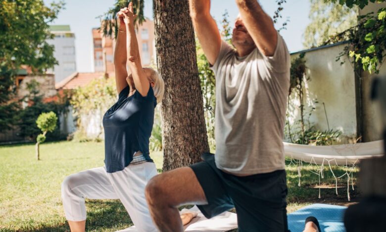 Senior couple doing yoga