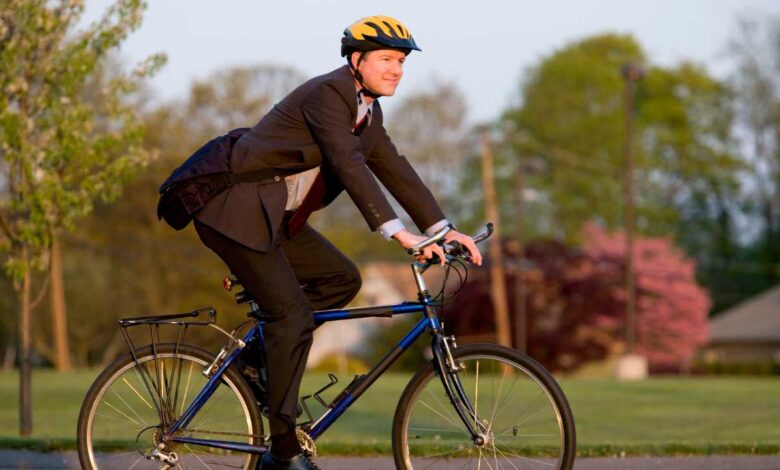 a guy going to work via Bicycle commute