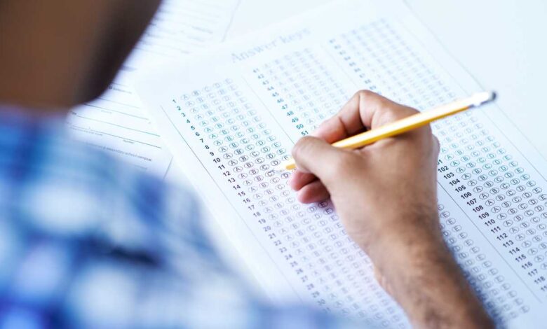man taking a test