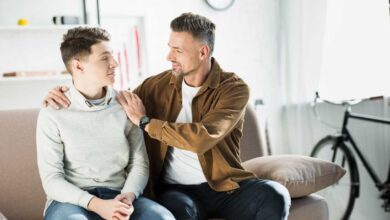 Teenager with his father