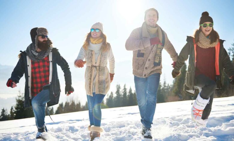 couples walking on snow