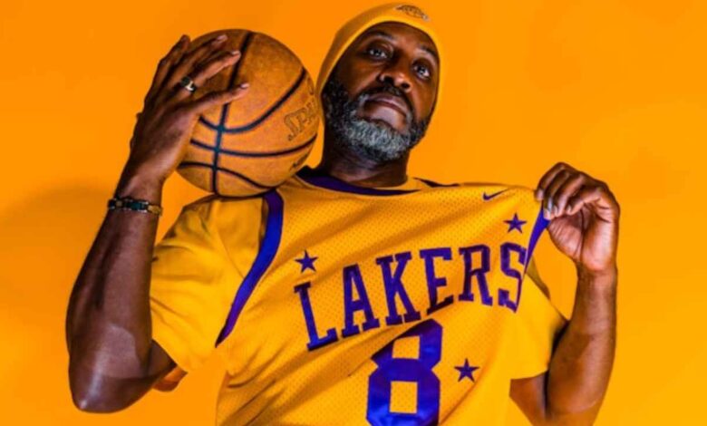 person wearing a Los Angeles Lakers jersey