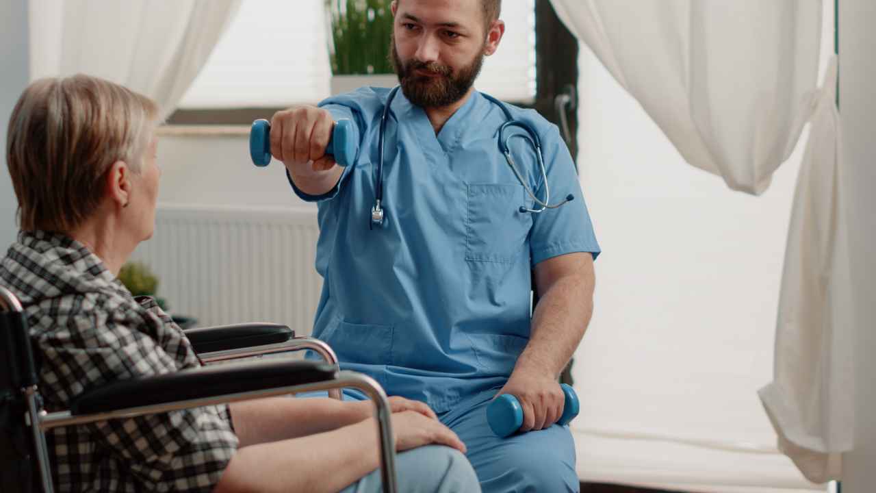 Guy taking care of elderly