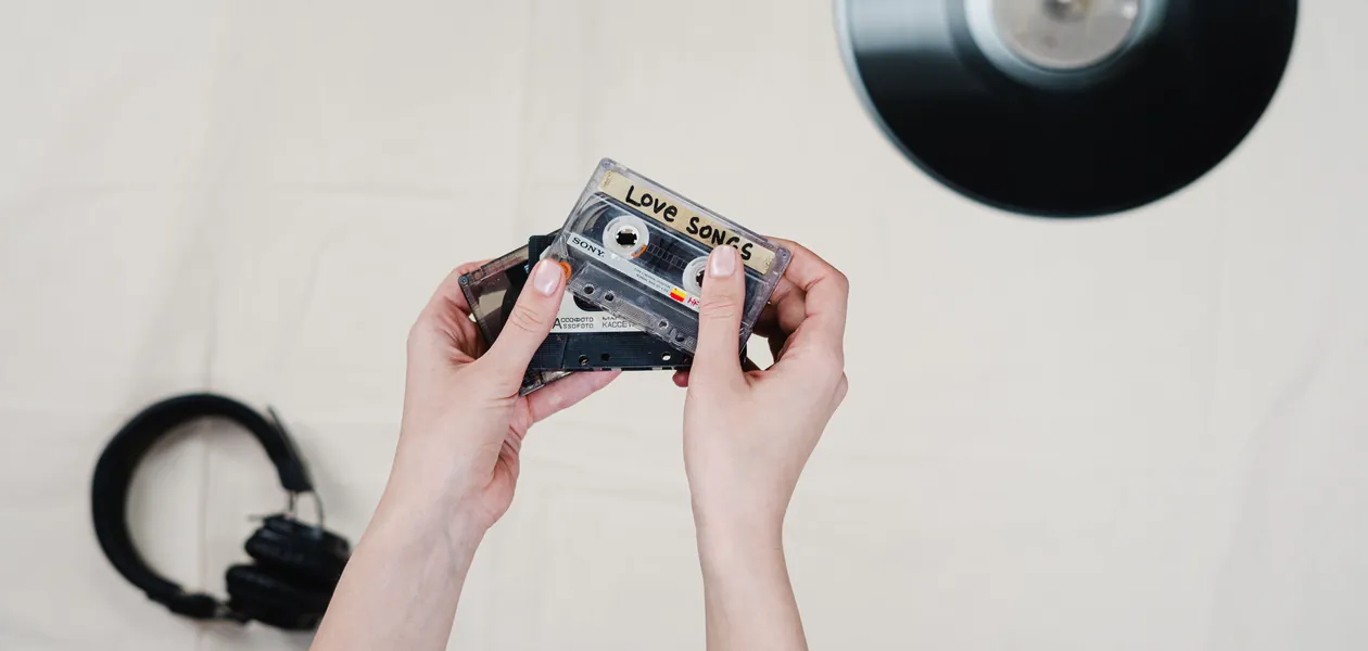 love songs cassette tape and headphones
