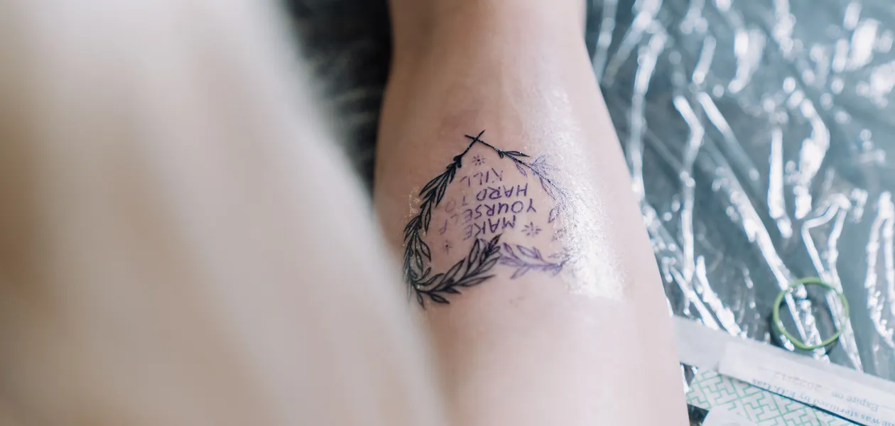 fresh tattoo close-up during aftercare