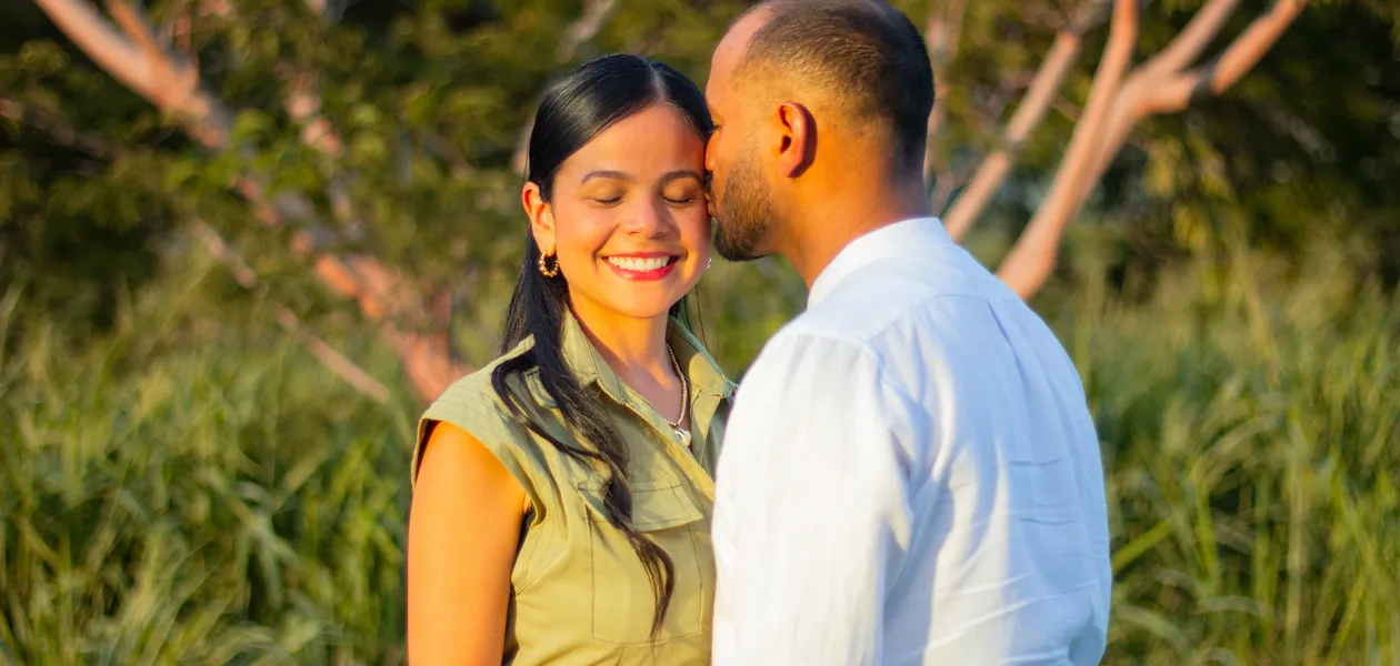 engaged couple celebrating outdoors at their shower