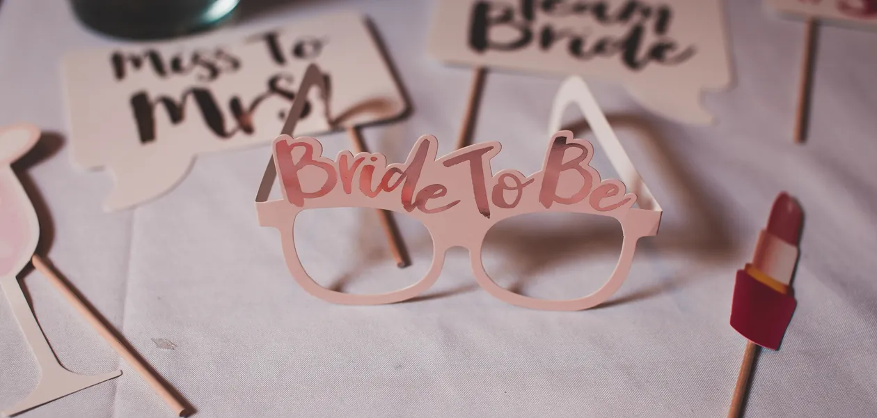 photo booth props ready for a wedding shower